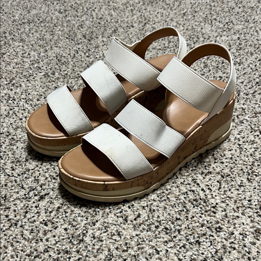 Universal Thread White Triple-Strap Cork Wedge Sandals